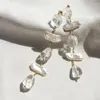 Dangle Küpeler Lüks Cazibe Clear Quartz Crystal Stone Düzensiz İnci Kolye Kadınlar Kızlar Mizaç Uzun saplama Küpe Toptan