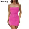 Arbetsklänningar Summer Womens Sexy Club Outfits Rave Dance Pary Costume Ribbed axelpotesless Crop Top med minikjolar Skinny Carnival Nightclub