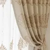 Cortinas de luxo europeias cortinas marrons claras para a sala de jantar viva Quarto Jacquard Blackout Flores bordadas Yulle Valance Custom