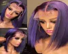 Colore Purple Human Hair Wigs for Black Women HD Transparent Lace Front Deep Part Short Bob Straitement sans glue sans cueillette 7833764