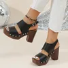 Slippers Women's Block Heeled Sandals Square Open Toe Ankle Buckle Strap Pumps Fashion Heels