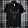 Women's T Shirts 2024 Style Lady White Cute Antler Rhinestone T-shirt runda hals karibu toppar för kvinnor överdimensionerad bomullskultur tee