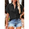 Blouses pour femmes 2024 Summer Stand Up Neck Cou Short Shirt Fashion Versatile Cardigan Single Breasted 3/4 Sleeve Top