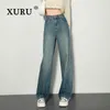 Kvinnors jeans Xuru Retro Nostalgic Loose Leg Denim Pants Bind Fashionable Drape High-End Straight N11-2031