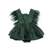 Princess Infant Baby Girls Renda Bordery Romper Dress Feathers Sweet Fly manga backless white jacuit Summer 240408