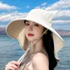 Berets Neck Protection Fisherman's Hat With Shawl Foldable Panama Caps Wide Brim Solid Color Beach Cap Summer