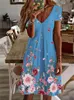 Spring And Summer Large Size Womens V Neck Floral Print Dress