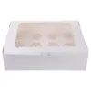 Depolama Şişeleri 4pcs Taşınabilir Cupcake Boxes Pencere Çekme Konteyneri ile Pastane Ambalaj