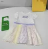 Luxe baby rok regenboog kleurontwerp prinses jurk maat 100-160 cm kinderontwerper kleding geborduurd logo meisjes feestdress 24april