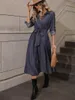 Casual Dresses Autumn Winter Solid Elegant Womens Party Long Sleeve Denim Maxi Dress Office Chic Women's Clothing