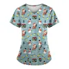 Women's T Shirts Christmas Scrubs Uniforms Workwear Women Casual V Neck Short Sleeve Tops Blouse Santa Printed Working Nursing