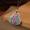 Chaines 925 Silver Cloisonne Propriété du Mandarin Duck Lotus Flower Enamel Collier Drop Pendant Classic Vintage Bijoux pour les femmes