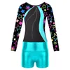 Scene Wear Kids Girls Long Sleeve Printed Ballet Dance Leotard med shorts Gymnastik Tumbling Yoga Biketard is Skating Bodysuit Set