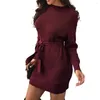 Casual Dresses Women's Long Sleeve Knitted Women Winter Autumn 2024 O-Neck A-line Mini Dress Sexy Thicken Short Sweater