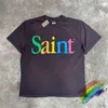 T-shirt maschile saint Michael t-shirt per lettere colorate uomini donne t top vintage lavata maglietta t240419