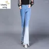 Women's Jeans Spring Women Color Panelled High Waist Denim Flare Long Trousers Female Bell-bottomed Pants Casual Tassels