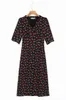 Robes décontractées légèrement mature de style français en V V robe de vacances imprimé en V Cherry