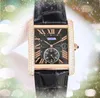 Iced Out Hip Hop Two Line Diamonds Ring Watches 34mm Luxury Fashion Men Shiny Starry Square Roman Tank Clock Cool Quartz Battery Sub Dial Working Wristwatch Armband