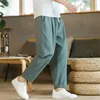 Calça masculina masculina calça de nove pontas soltas calças de pocket stretwear casual para homens verão fino soild pant ropa hombre