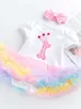 New Summer Girls' Short Sleeve White Pink Yarn Colorful Ha Dress Children's Dress Girls' One Year Old Dress