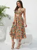 Elegant Bohemia Sexy Bikini Set Dress Chic Women Elastic Waist Two Pieces Skirt with Female Beach Holiday Floral Print Midi Sets 240410