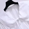 Robes de travail Femmes White Bow Doll Collar Blasseses Malon Lenth Jupe A-Line Two Piece Sets 2024 Summer Light Light Elegant Bodycon Suit