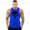 Herren-T-Shirts neuer heißer Verkauf Herren Schädel bedrucktes Tanktop atmungsaktueller Kühlweste Running Hemd Baumwolle Ts Bodybuilding Singulett Slveless T240419