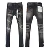 Men's Jeans High QualityHigh-quality Purple Brand Hip-hop Washed Label Tinted Black Repair Low Raise Skinny Denim Pants