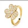 High-end Luxury Ring V Golden Fanjia Clover Thickened 18K Gold Plated Ring with Full Diamond Lucky Grass New and Fashion Network Red