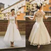 Vintage te längd kort bröllopsklänning 2024 rockabilly pinup 1950 -talet viktoriansk gatsby civil boho brud klänning mössa ärm ärm spets blommig keltisk bohemisk vestidos de novia