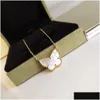 Pendant Necklaces Vintage Lucky Necklace Designer Yellow Gold Plated White Mother Of Pearl Butterfly Charm Short Chain Choker For Wome Otxkp