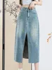 Röcke Retro bestickte Blume Denim High Taille Split Rock 2024 Sommer Mode Frauenkleidung