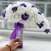 Flores de boda elegante goteo de goteo romántico púrpura rames artificiales 2024 novias de dama de honor de nupcias de marrón