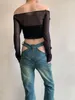 Jeans pour femmes mode haute taille creux bandage double fermeture à glissière plies épissées en jean pantalon 2024 pantalon de design w829