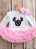 Year 0-2 Old Girl Princess Dress, Baby Jumpsuit, Baby Autumn and Winter Long Sleeved Cartoon Mesh Dress Set