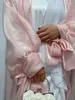 Vêtements ethniques Chic Organza Cardigan Eid Djellaba Abaya Dubai Manches bouffantes brillantes Robe musulmane Abaya Dubai Turquie robe Islam Abayas D240419