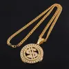 HIP HOP ROTATABLE US DOLLAR PENDANT Collier Men Gold Sliver Color Ice Out Crystal Sig Rock Pendant Bling Rapper Bling Jewerly 240323