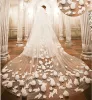 Veils 1 Tier Long Cathedral Wedding Veil with 3D Floral Appliques, Elegant Bridal Veil with Comb for Bride