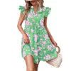 Женский 2024 весна/лето новое лотосное листовое рукава V-образное обратное платье с печатью F41933