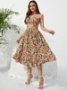 Elegant Bohemia Sexy Bikini Set Dress Chic Women Elastic Waist Two Pieces Skirt with Female Beach Holiday Floral Print Midi Sets 240410