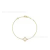 Highend designer original Vancleff Double sided Clover Single Flower Bracelet 18K Natural White Fritillaria Full Diamond Mini Fashion High version