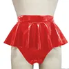 Women's Shorts Vintage Sissy Unisex Shiny PVC Leather With Ruffle Erotic Mini Skirt Gothic Underwear Adult Female Fantasy Panties