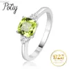 Ring Solitare Potiy 1.1CT Genuine Natural Peridot 925 Sterling Silver Ring para mujer Fashion Gemstone Joyería Fina Boda D240419