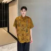 Mäns casual skjortor 2024 Summer Chinese Satin målning bambu tryckt kort ärm oregelbunden retro modeskjorta kläder