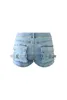 Women's Shorts ANJAMANOR Multi-pocket Jeans Fashion Sexy Light Blue Denim Tight Booty 2024 Summer Clothes Women Pants D29-FE44