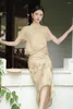 Werkjurken zomer 2024 Chinese stijl geprinte rok tweedelige set chiffon patchwork korte mouw top Midi Fairy retro pak vrouw