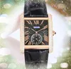 Luxe 3 Stiches Designer Quartz Horloges Men Glanzende sterrenhemel Two Line Diamonds Ring Bezel Lederen riem President Rose Gold Silver Square Roman Tank Dial Watch