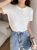 Kvinnors T-skjortor Solid Color Simple Casual Women T-shirt Basic Slim Korean Fashion Woman Chicly White Blue Grey O-Neck Top Kvinna