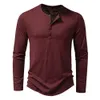 Heren Katoenen knop Henley Neckhirt Lange mouw Casual Solid Color Fashion T -shirts 240409