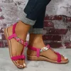 Sandali Rimocy Summer Womens Flat Shoes 2023 Rhinestone Elasone Backstraps Gladiator Sandals Womens Comodo Anti Slip Beach Scarpe Q240419